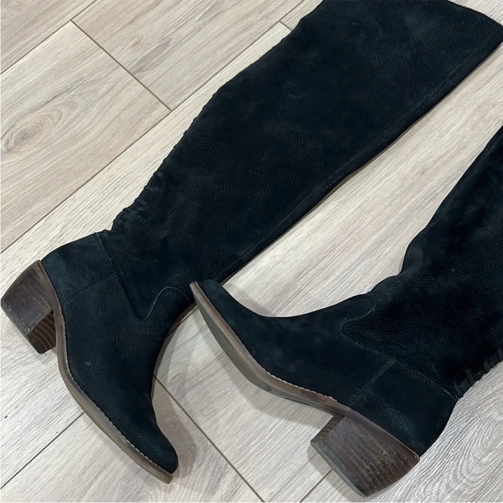Lucky Brand Black Suede Knee-High Women's Boots